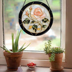 Pink Rose Stained Glass Window Hanging Suncatcher Gifts for Women 9.8" - Image 3