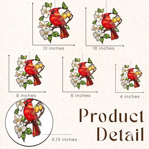 Cardinal Acrylic Suncatcher Size 8 inches, Boho Stained Glass Effect Window Hanging Ornament, Garden Decor, Gift for Mother's Day - Image 3
