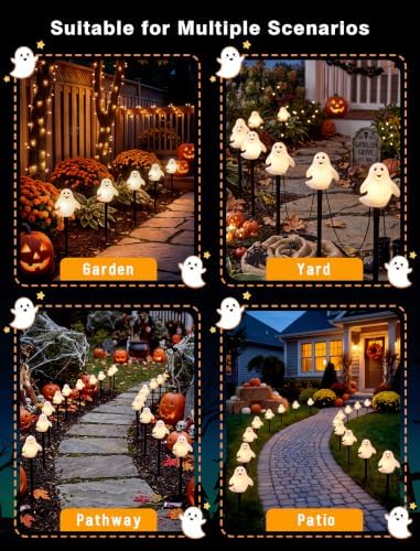 10.5FT Halloween Pathway Lights, 5PK LED Smiling Ghost Lights Outdoor - Image 7