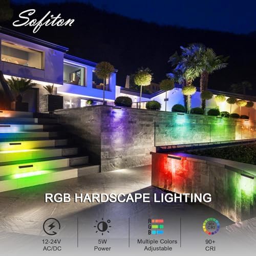 7 Inch Retaining Wall Light Fixture Swivel, RGB Hardscape Paver Lighting, 5W 200LM Color Changing Hardscape Lighting Low Voltage, 12V-24V, IP65 Waterproof Outdoor Step Light, ETL, 12-Pack - Image 2