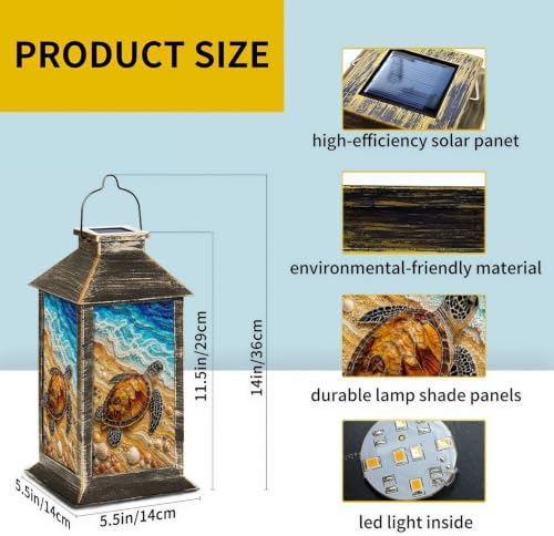 Solar Lantern Colorful Mosaic Sea Turtle Outdoor Waterproof Garden Hanging Lantern Solar Powered Lighting Outside Solar Light for Patio Yard Camping, Gifts for Women Mom - Image 2