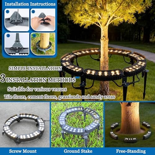 LED Ring Tree Lights Outdoor, IP65 Waterproof Tree Up Lights with Ground Stake, Landscape Spotlights for Yard Garden Pathway Patio(Blue,5 Packs) - Image 5