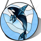 Orca Whale Stained Glass Suncatcher Window Hanging Blue Ocean Art Glass Decor for Home Patio Birthday for Her Him Marine Animal Lovers Window Decor 9.8 Inch by Unknown