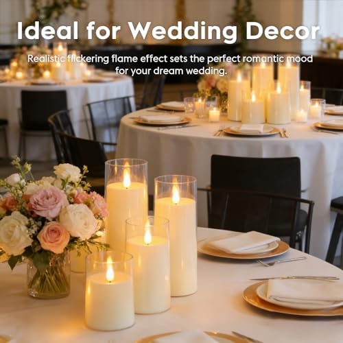 Fo32won Ivory White LED Flameless Pillar Candles Battery Operated with Remote Timer, 5 Pack 3D Flickering Acrylic Candles for Home Living Room Bedroom Fireplace Wedding Party Holiday Decor & Gift - Image 4