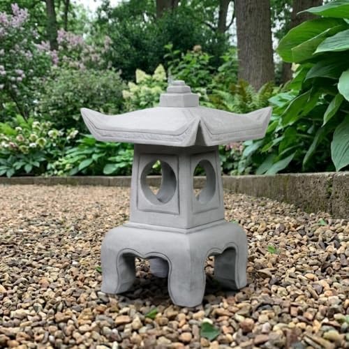 OLOMA Concrete Japanese Yukumi Lantern Garden Statue Outdoor Cement Pagoda Asian Garden Ornament Stone Handcraftes Sculpture Zen Landscape Lawn Patio Yard Temple Décor by OLOMA