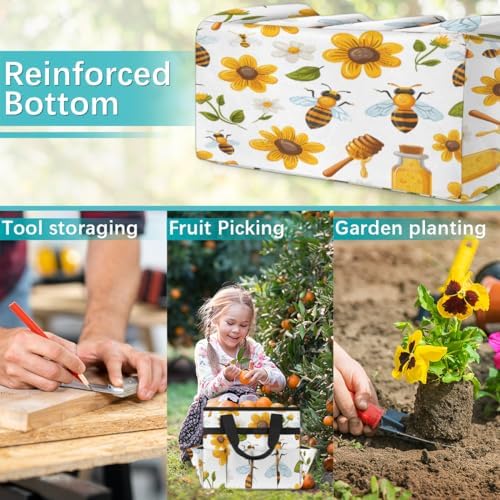 Garden Tool Bag Flying Bees Daisies Honey Garden Tool Storage Bag with Pockets Handle Portable Garden Tote Bags for Indoor Outdoor Gardening - Image 7