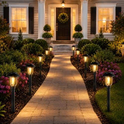 Solar Pathway Lights Outdoor 8 Pack, Warm White Solar Path Lights, Waterproof Energy Efficient Landscape Lights Decorative Auto On/Off, Solar Garden Lights for Yard Walkway Driveway Patio - Image 2