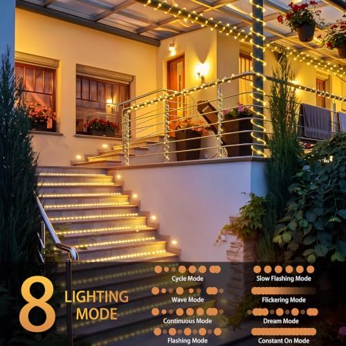 Solar Outdoor String Lights - 300LED Rope Light Waterproof IP65 8 Modes (Warm White, 99ft/30M) - Image 3
