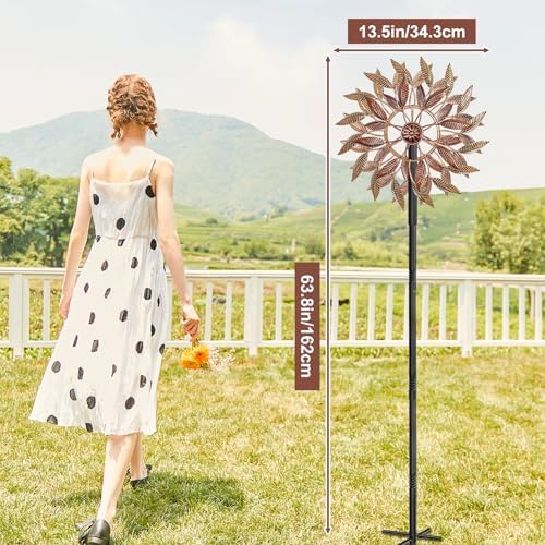 63.8" H×13.5" W Metal Garden Wind Spinners Pinwheels Outdoor - Image 2