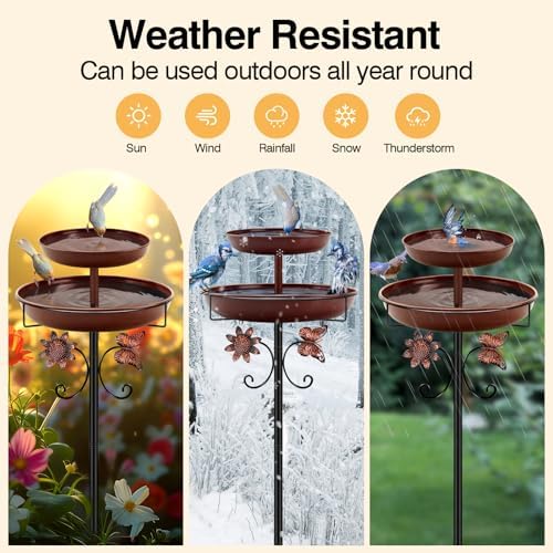 Daoeny Bird Bath for Outside, 42In Vintage Freestanding Birdbaths for Outdoors, Double Metal Bird Bath Feeder Bowls for Garden Patio Yard Lawn Decor, Upgraded 5-Pronged Base (Brown) - Image 6