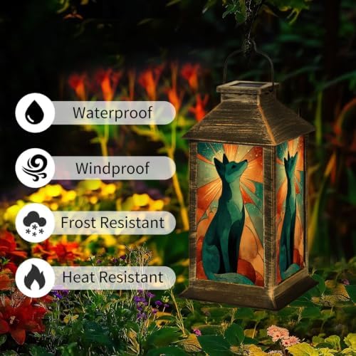 Solar Lantern Retro Fox Stained Glass Outdoor Waterproof Garden Hanging Lantern Solar Powered Lighting Outside Solar Light for Patio Yard Camping, Gifts for Women Mom - Image 3
