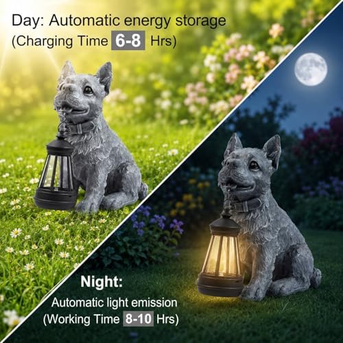 10.2" Garden Dog Statue Figurine Decor with Solar Light - Image 3