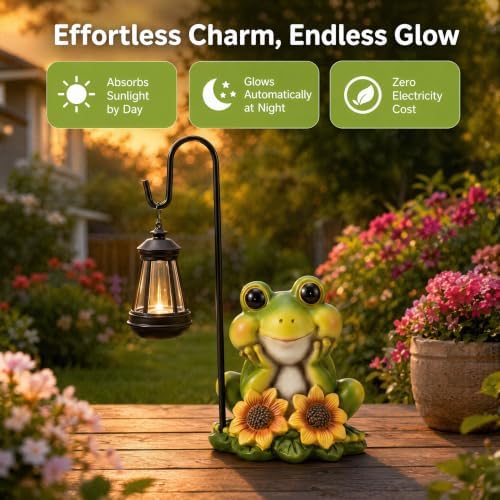 Solar Frog Garden Statue with LED Light – Hand-Painted Resin Outdoor Decor, Waterproof Lawn Ornament for Patio Yard Balcony, Unique Gift for Mom Grandma Women, Fairy Garden Decoration - Image 3
