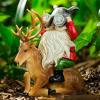 VChymm Garden Gnome Statues Resin Gnome Sitting On Deer Statues Solar Lights Outdoor Telescope Gnome Gifts for Yard, Patio Decor Gift (Deer Gnome) by VChymm