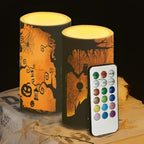 Halloween Battery Operated Candles with Timer Flameless LED Candles Bulk with Remote Devil Pumpkin Tree Print Electric Fake Plastic Pillar Lights Bulk for Home Party Decoration - Image 5