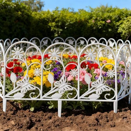 Ouliget Plastic Decorative Garden Fence,Vintage Grass Lawn Flower Beds Landscaping Edging Borders,Lightweight Outdoor Path Fence (White Butterfly 21.5 Inches) - Image 4