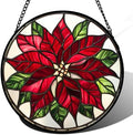 Red Poinsettia Flower Stained Glass Window Hanging Suncatcher Gifts 12" by Follow