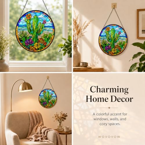 Cactus Glass Suncatcher Window Hangings, Desert Plant Stained Glass Decor, Green Succulent Sun Catcher for Room Balcony, Plant Lover Gift 9.8 - Image 6