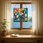 Gnome in Marshmallow Garden Stained Glass Suncatcher – Square Hanging Window Panel for Home or Greenhouse – Whimsical Glass Art Gift for Garden Lovers, Christmas, Halloween, Father Days kCb0rI - Image 6