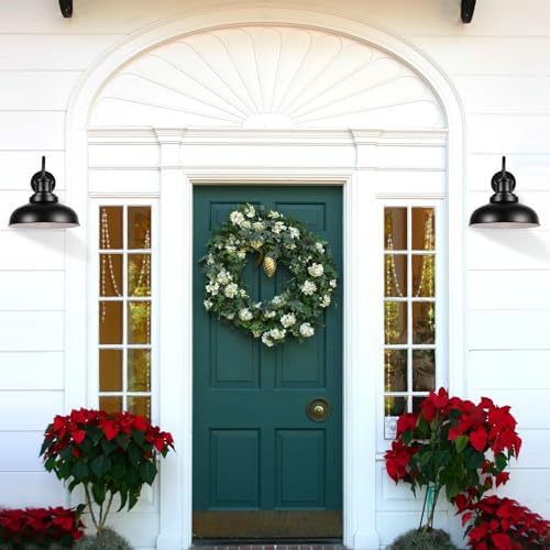 Dusk to Dawn Outdoor Barn Light Outdoor Wall Sconce Farmhouse Exterior Wall Mount Light Vintage Outside Wall Lighting Fixture Industrial Black White Lantern for Porch Garage Patio,1 Pack - Image 6