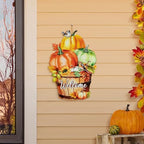 Glitzhome 30.25"H Fall Metal Pumpkins with Barrel Yard Stake/Hanging Wall Decor,Metal Pumpkin Barrel with Welcome Signs,Fall Harvest Porch Decorations for Thanksgiving Autumn Halloween Party Supplies - Image 6