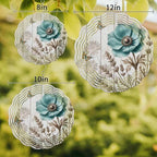 10 Inch Teal Vintage Floral Wind Spinner for Yard and Garden, Retro Flowers Wooden Butterfly Hanging Ornaments Outdoor 3D Kinetic Wind Sculpture Spinners Indoor Outdoor Patio Décor Ornaments Gift - Image 3