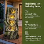 23.62 Inch Outdoor Water Fountain, Tree Stump Resin Cascading Water Feature with Warm LED Lights, Quiet Pump for Patio Garden Porch - Image 4