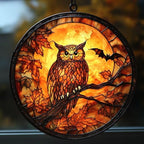 Autumn Fall Owl Maple Leaves Acrylic Suncatcher by AVAGAN