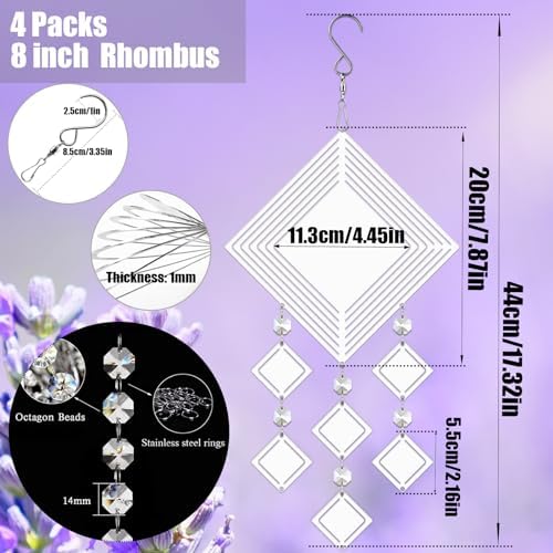 4Pack 8inch Sublimation Wind Spinner Blanks 3D Aluminum Metal Wind Sculpture Kinetic Spinners for Yard and Garden Indoor Art Ornaments Hanging Decoration (Rhombus) - Image 2
