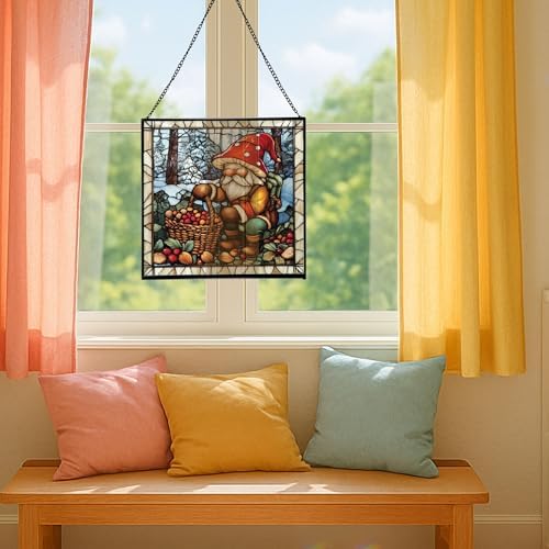 Gnome with Hibernation preparations Stained Glass Suncatcher–Square Hanging Window Panel for Home, Garden, Nursery, Halloween, Christmas, Memorial Day–Whimsical Glass Art Gift for Gnome Lovers 0uoi6u - Image 5