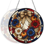 Fall Patriotic Wreath Stained Glass Suncatcher 11.8" Colorful Window Hanging Ornament, Sun Catcher Decor for Bathroom Front Door Living Room Home Wall Garden - Image 5