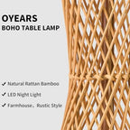 OYEARS 27" Table Lamps Set of 2 with Rattan & Dual Lights, Boho Lamps for Nightstands, Bedside Lamps for Bedroom, Nightstand Lamp for Living Room, Farmhouse Table Lamp for Office & Study - Image 3
