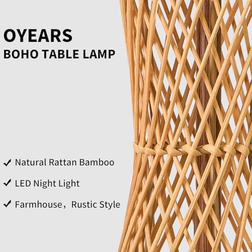 OYEARS 27" Table Lamps Set of 2 with Rattan & Dual Lights, Boho Lamps for Nightstands, Bedside Lamps for Bedroom, Nightstand Lamp for Living Room, Farmhouse Table Lamp for Office & Study - Image 3