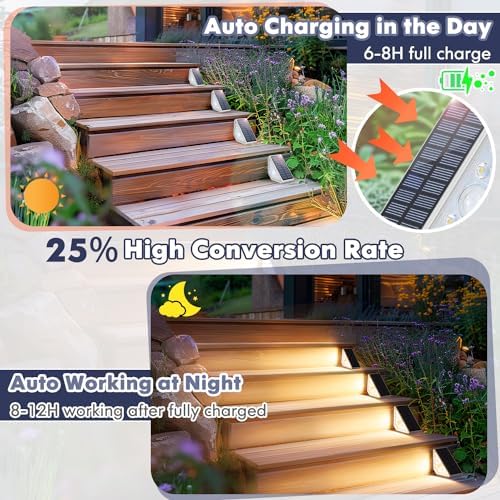 Kondras Solar Step Lights for Outside, 12-Pack Motion Sensor Outdoor Stair Lights Waterproof IP67, Solar Powered LED Outdoor Step Lights Decor for Yard Garden Porch Patio Pathway Deck, Warm White - Image 5