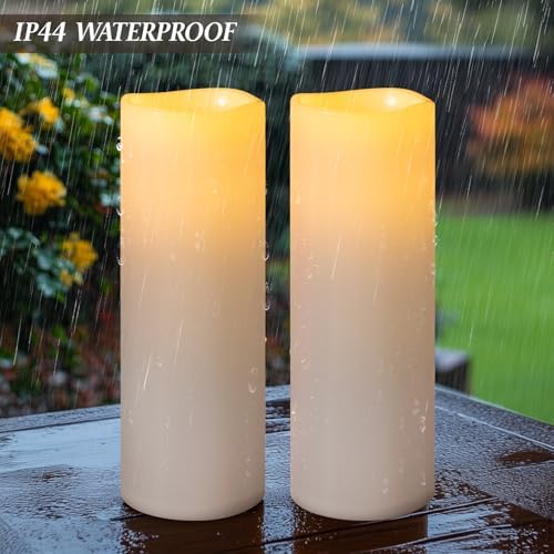 4" x 14" White Large Waterproof Outdoor Flameless Candles Battery Operated LED Flickering Pillar Candles with Remote and Timer for Indoor Outdoor Lanterns, Long Lasting, Set of 2 - Image 5
