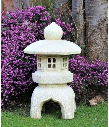 Japanese Pagoda Solar Light Garden Statue Japanese Buddha Sculpture Lantern Zen Decor,White (Color:White,Grey) - Image 2