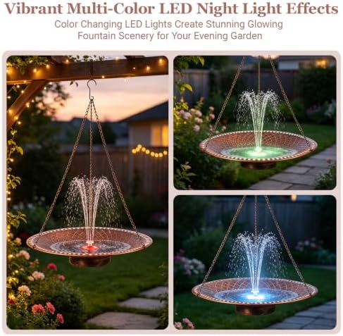 19.6" Large Bird Bath with Solar Fountain, LED & Battery Hanging Birdbath - Image 5