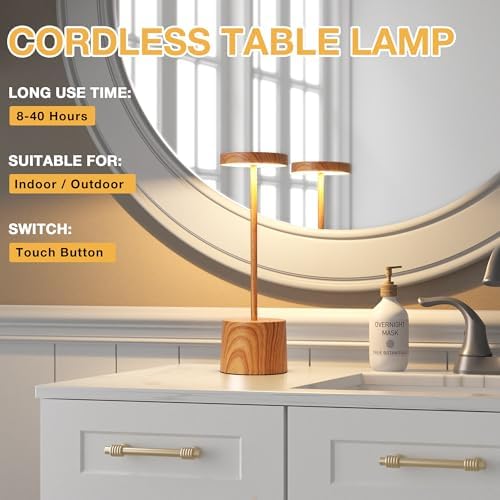 Kakanuo Wooden Rechargeable Cordless Lamp - Touch Control, 3 Color Temperature, LED Outdoor Wireless Lamp, Battery Operated Lamps, Stepless Dimmable, Set of 2 - Image 7