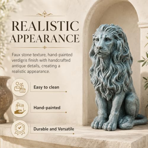 Sitting Lion Garden Statue, Magnesium Oxide Outdoor Yard Decor - Image 4