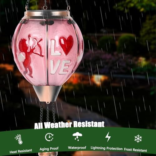 Easter Hot Air Balloon Solar Lantern - Valentine's Day Glass Lantern, Simulated Flickering Dancing Flame, Outdoor Hanging Sunflower Yard Light Waterproof IP65 for Valentines Gift - Image 4
