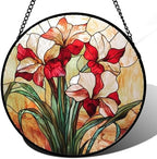 Red Flowers Green Leaves Stained Glass Window Hanging Suncatcher Gifts 9.8" by Follow