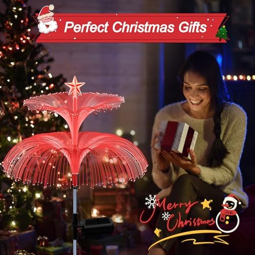MRHEPHAESTUS Solar Garden Lights, 4 Pack Solar Star Jellyfish Lights 7 Color Changing Fiber Optic Light Gardening Gifts for Mom Grandma Women, Flower Light for Outdoor Yard Garden Decor - Image 6