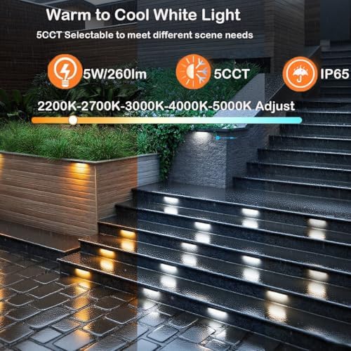 rosykite LED Retaining Wall Lights 8-Pack, 7 Inch 5W Hardscape Paver Lights, 5CCT 2200K-5000K, 270° Rotatable Low Voltage 12-24V Outdoor Step Lights, ETL Listed Landscape Lights for Deck Stairs Patio - Image 5