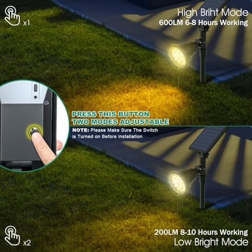 Solar Spotlights, 18 LED Solar Lights Outdoor Waterproof, 2 Mode Soft Warm White Landscape Lighting Auto On/Off Spot Lights for Flag Pole Garden Yard Tree Driveway Pool, 4 Pack - Image 4