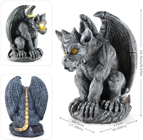 Large Winged Gargoyle Statue with Solar Lights Outdoor Gargoyle Statue Garden Guardian Sculpture Figurine Gothic Decor Gargoyle Monster Dragon Creep Scary Sculpture Patio Yard Lawn - Image 2