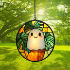 Cute Ghost and Monstera Acrylic Suncatcher - Image 3