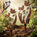 Bird & Wildflower Metal Garden Stake, Outdoor Yard Decor Art Stakes (2PCS) by Unknown