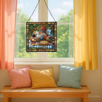 Baking Gnome Picnic Stained Glass Suncatcher – Square Hanging Window Panel for Home or Greenhouse – Whimsical Glass Art Gift for Garden Lovers, Christmas, Halloween, Father Days qiiejq - Image 5
