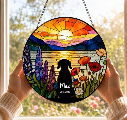 Personalized Dog Loss Sympathy Suncatcher Gift, Custom Dog Memorial Stained Glass Window Hanging, Pet Portrait Memorial Sun Catcher Gift with Name for Loss of Dogs Pet Loss Dogs Lover 11.81" - Image 3