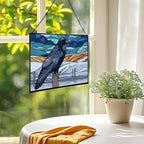 Raven Sitting on Frosted Fencepost Rectangular Stained Glass Suncatcher – Hanging Window Panel with Animal & Nature Scene – Vibrant Glass Art Gift for Wildlife, Fantasy, Nature Lovers U61mJ6 - Image 2